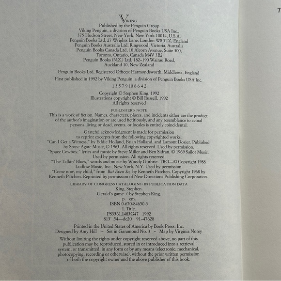 Gerald's Game by Stephen King (1st Edition) | Fiction, Horror | Hardcover Book - Picture 10 of 11